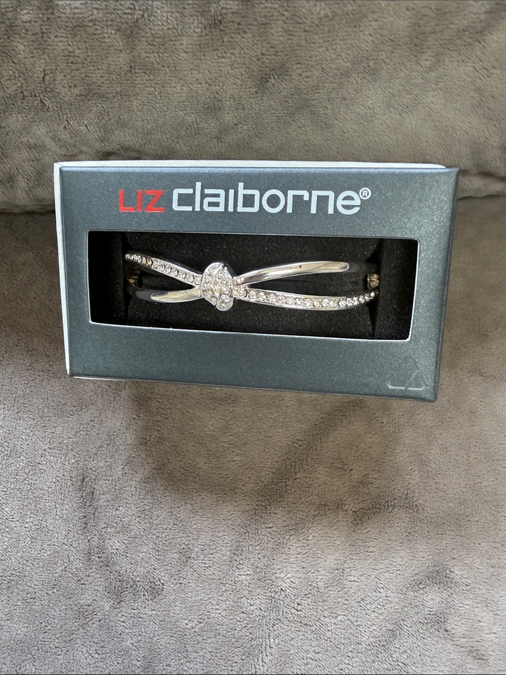 Liz Claiborne Silver Knot Crystal Bangle Bracelet with Pave Accents